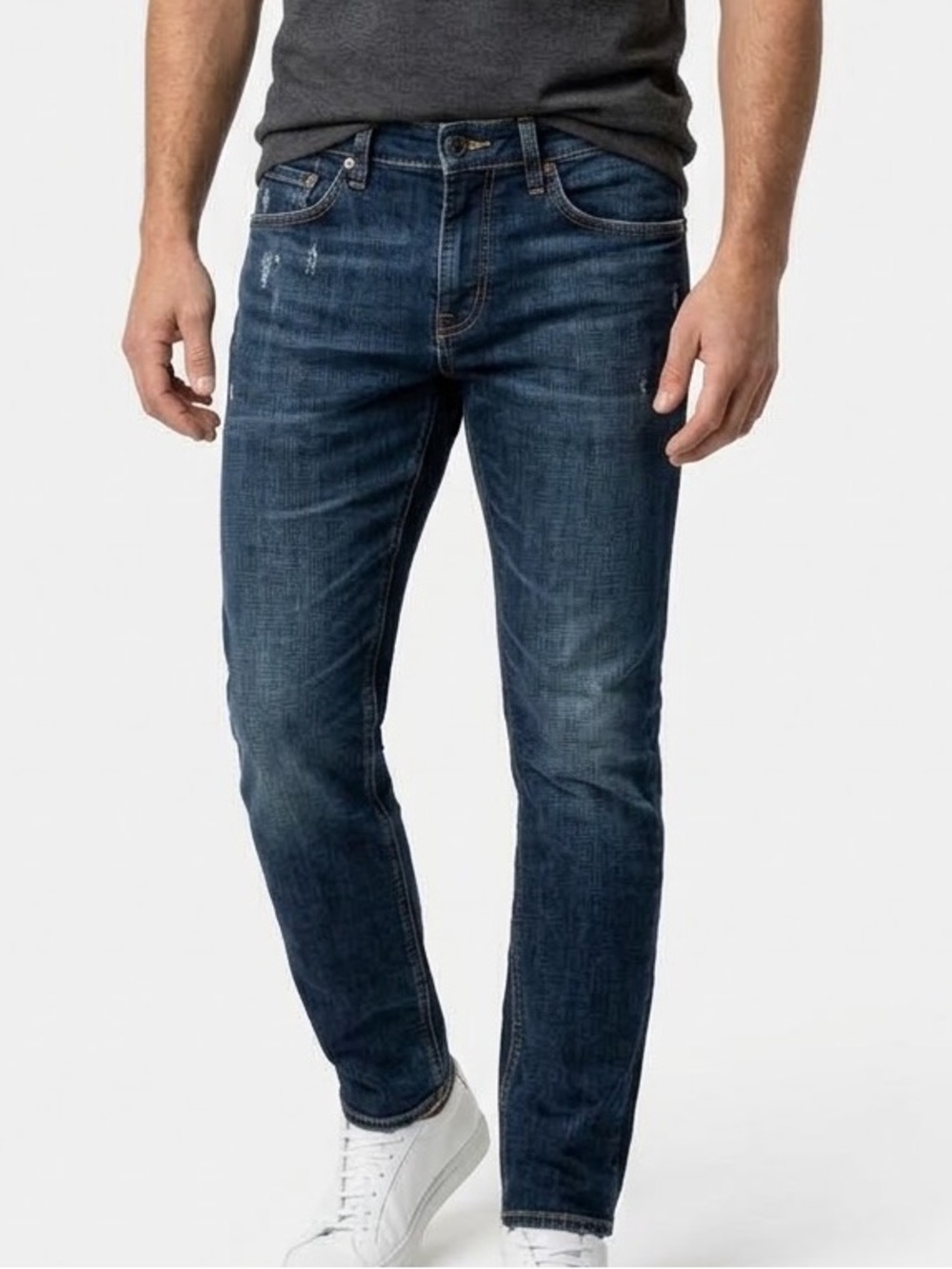 VOLCOM Men’s Vorta Dark Wash Slim Straight Distressed Denim Jeans Size 30